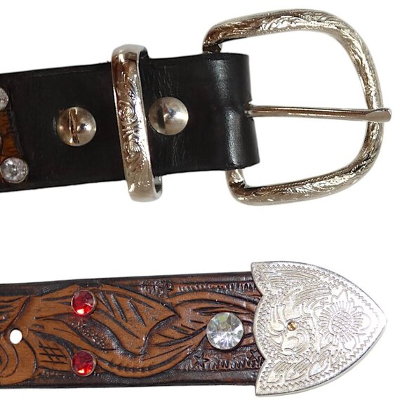 USA Handmade Western Leather Belt Rhinestone Cowgirlcore Rodeo Glam y2k - Picture 7 of 12